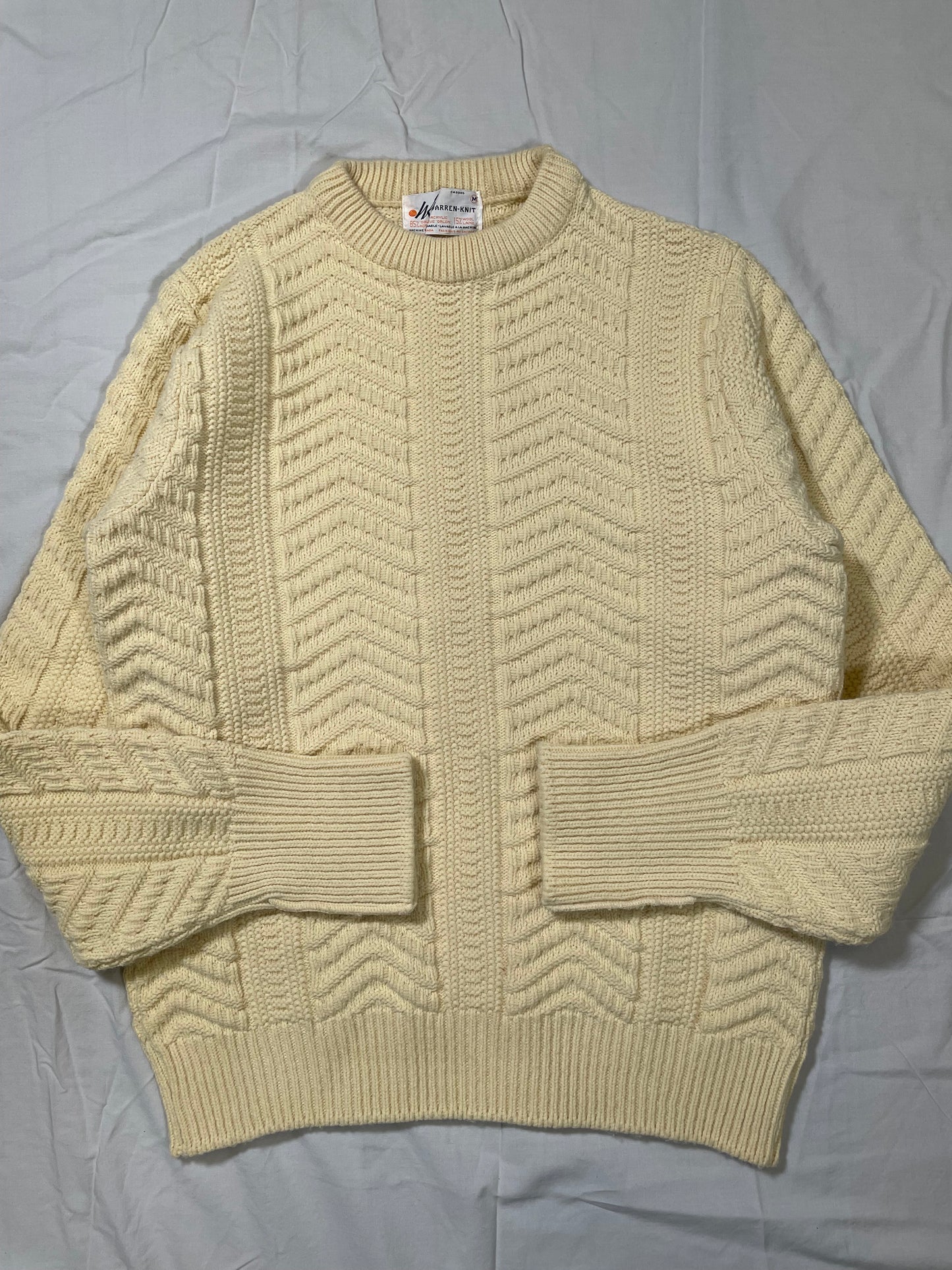 1970's Warren Knits Cable Knit Fisherman Sweater - M