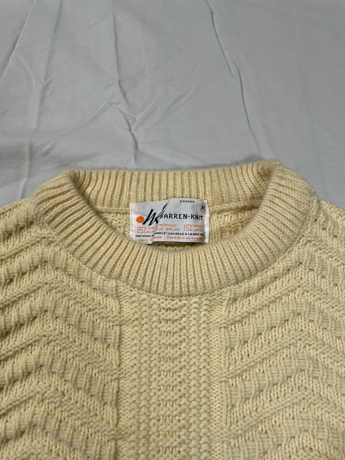 1970's Warren Knits Cable Knit Fisherman Sweater - M