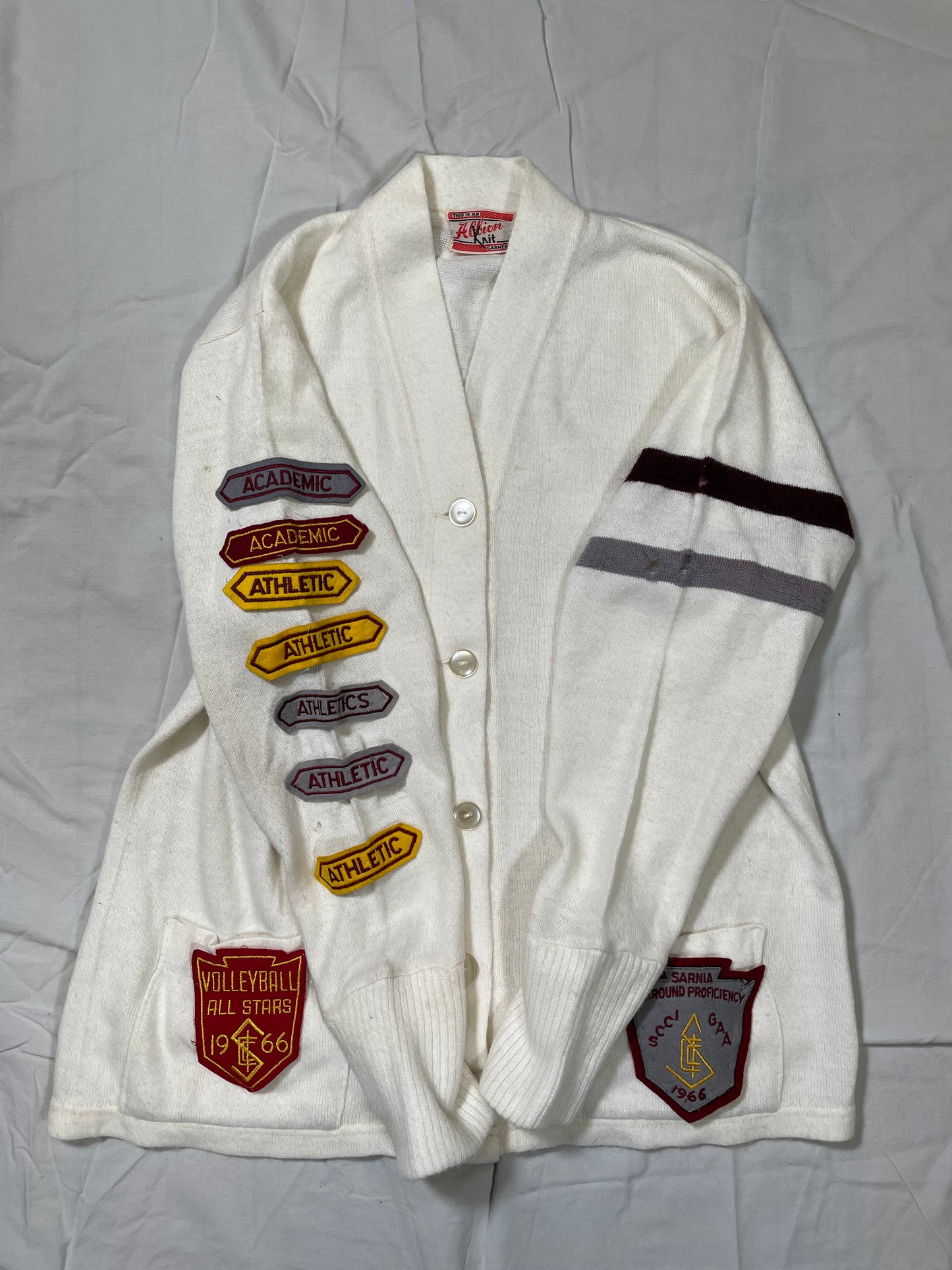 1960's Albion Knit Wool Letterman Cardigan Sweater - M