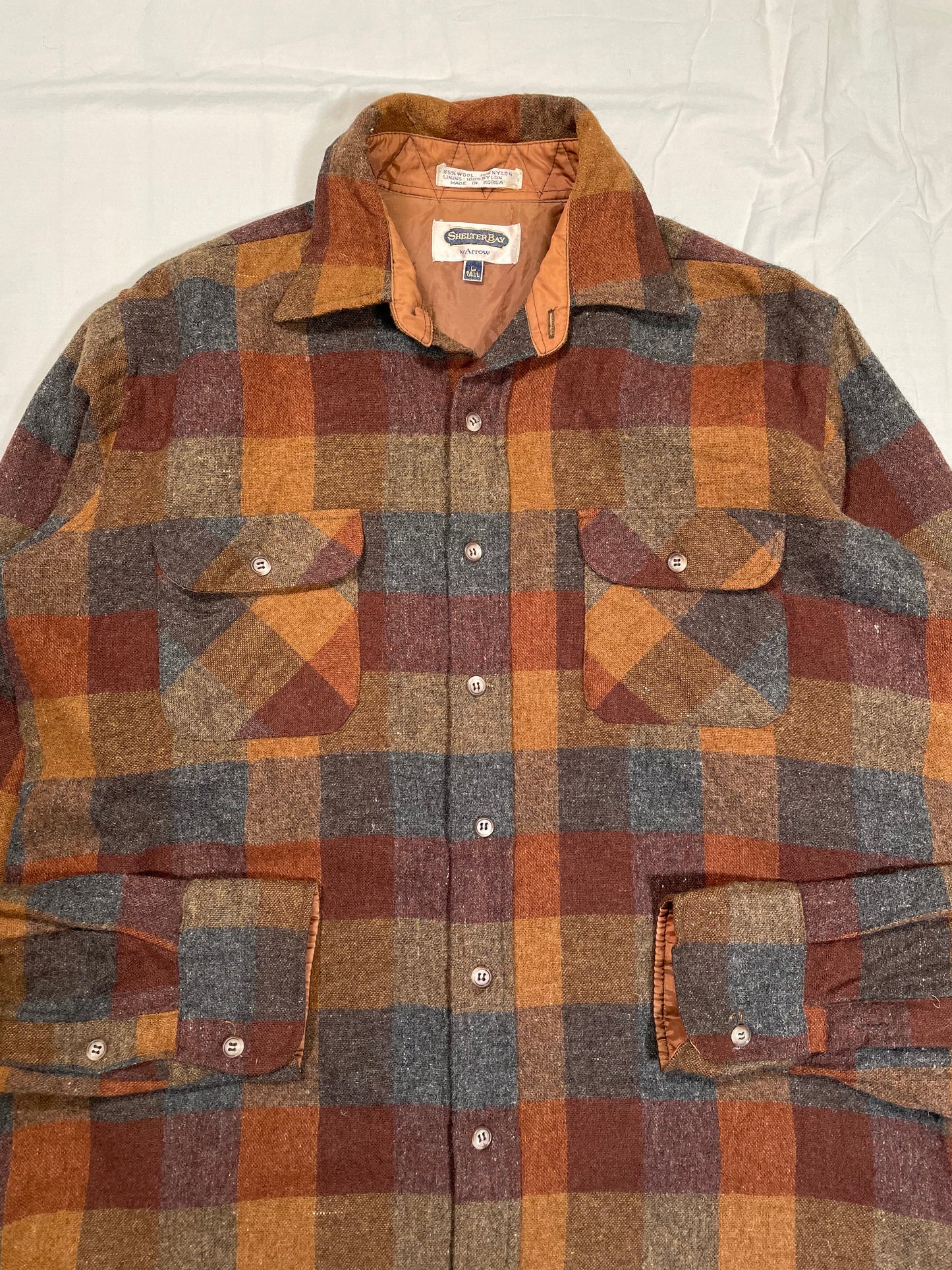 1980's Shelter Bay by Arrow Plaid Wool Flannel Button Up Shirt - XL