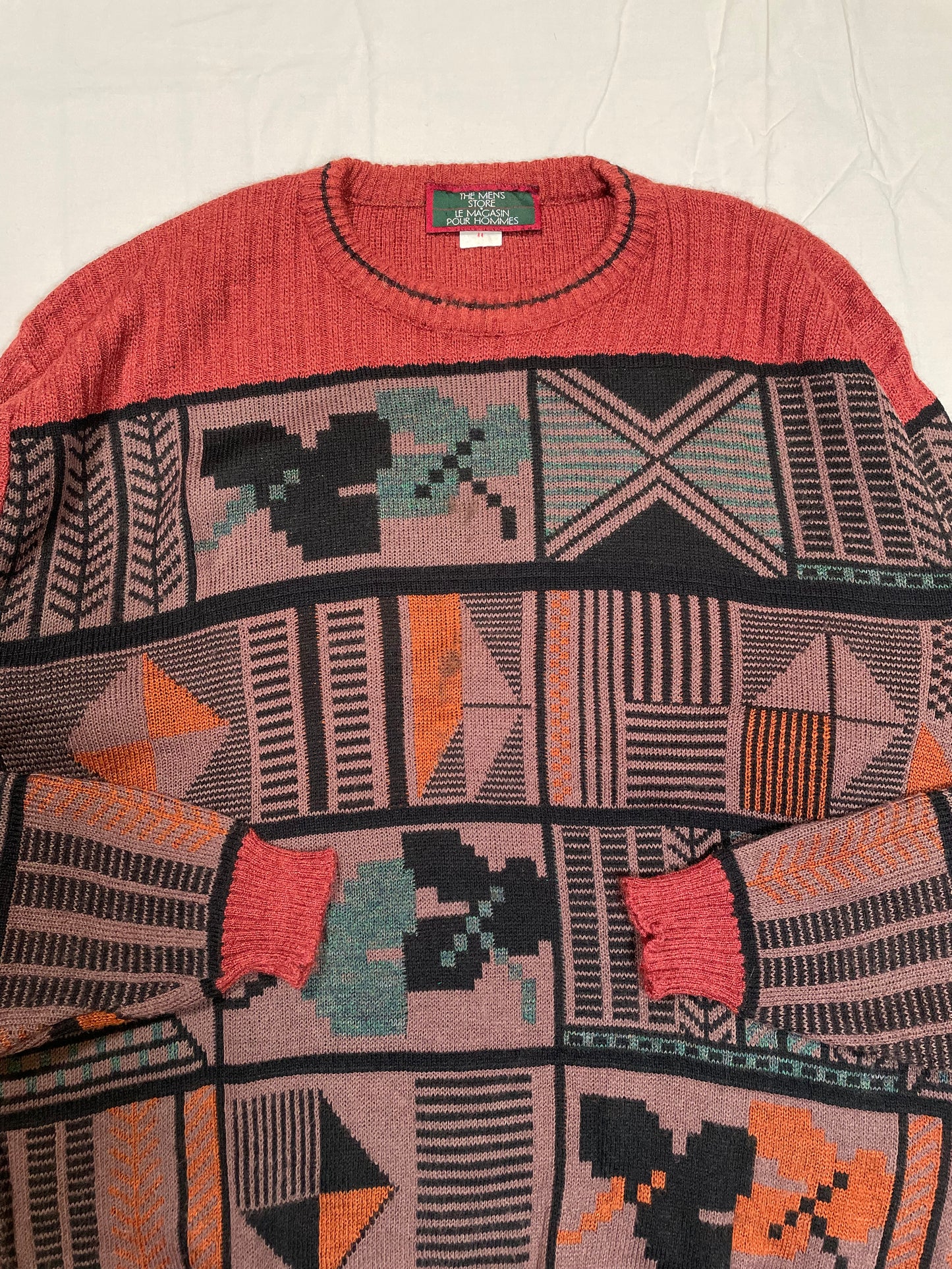 1980's The Men's Store Patterned Knit Sweater - L