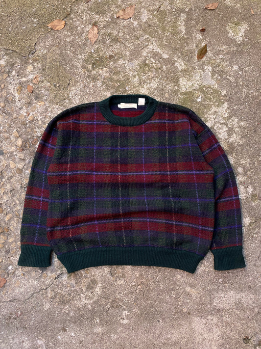 1980's Leo Chevalier Plaid Knit Sweater - L