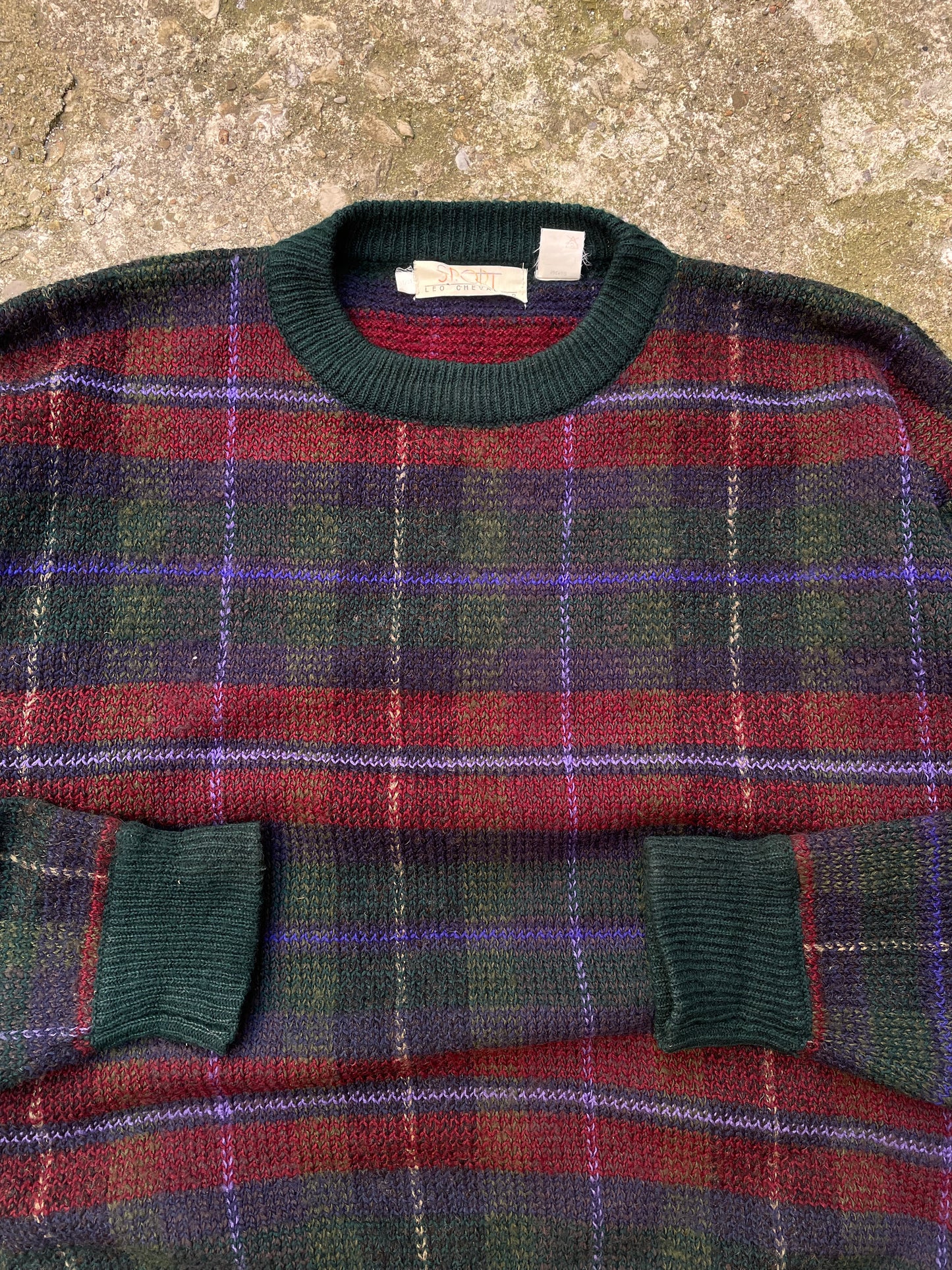 1980's Leo Chevalier Plaid Knit Sweater - L