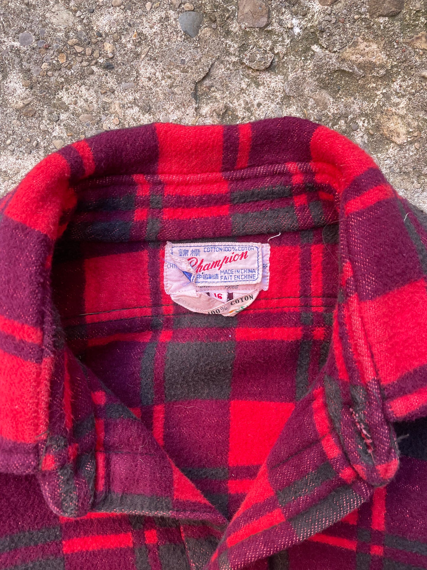 1970's Champion Cotton Plaid Flannel Button Up Shirt - L