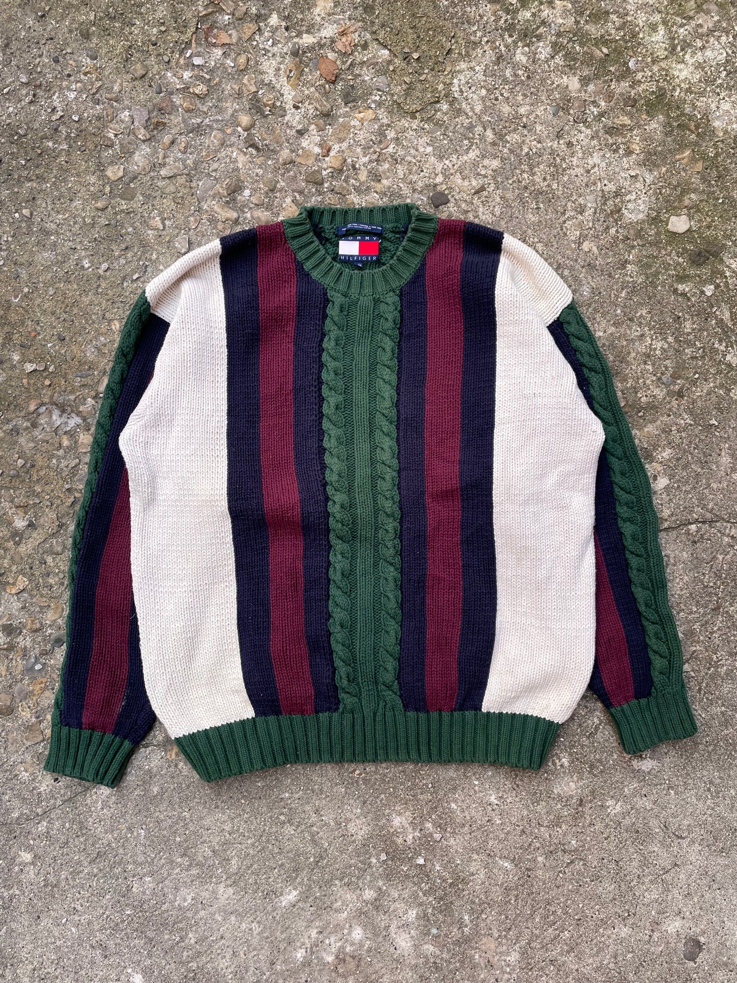 1990's Tommy Hilfiger Striped Cotton Knit Sweater - XL