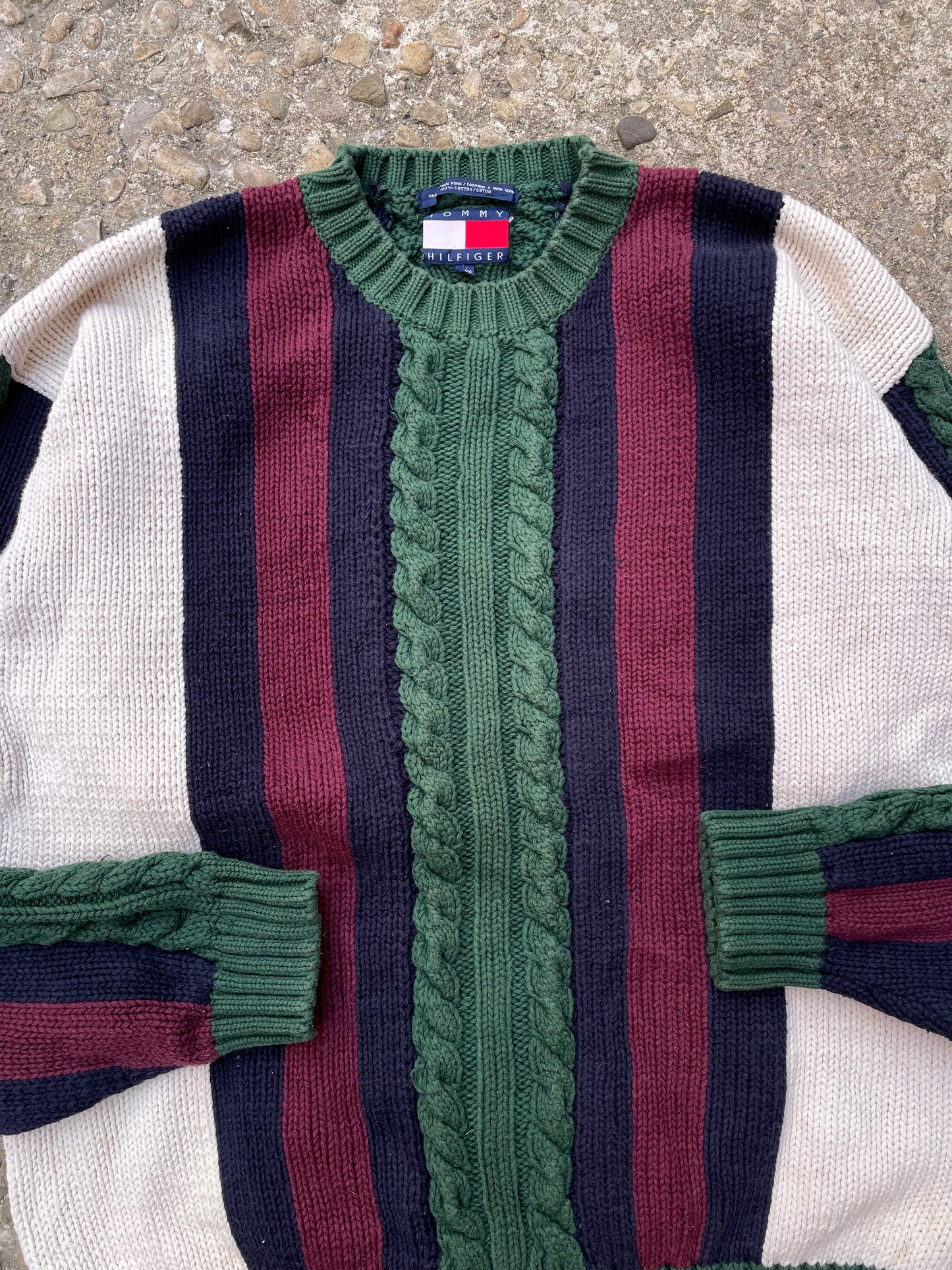 1990's Tommy Hilfiger Striped Cotton Knit Sweater - XL