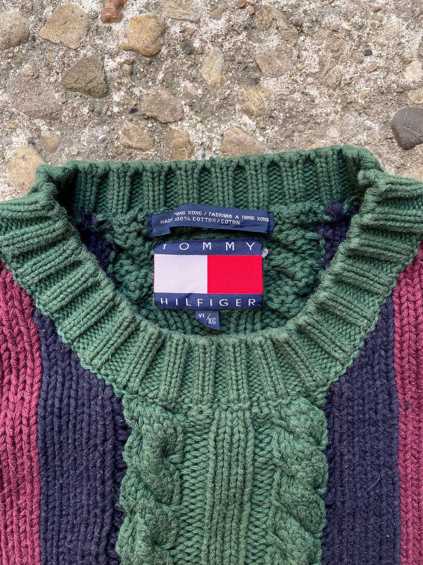 1990's Tommy Hilfiger Striped Cotton Knit Sweater - XL