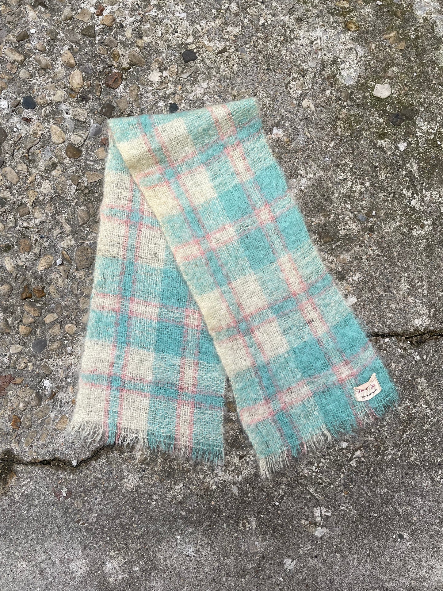 1970's Plaid Mohair Scarf