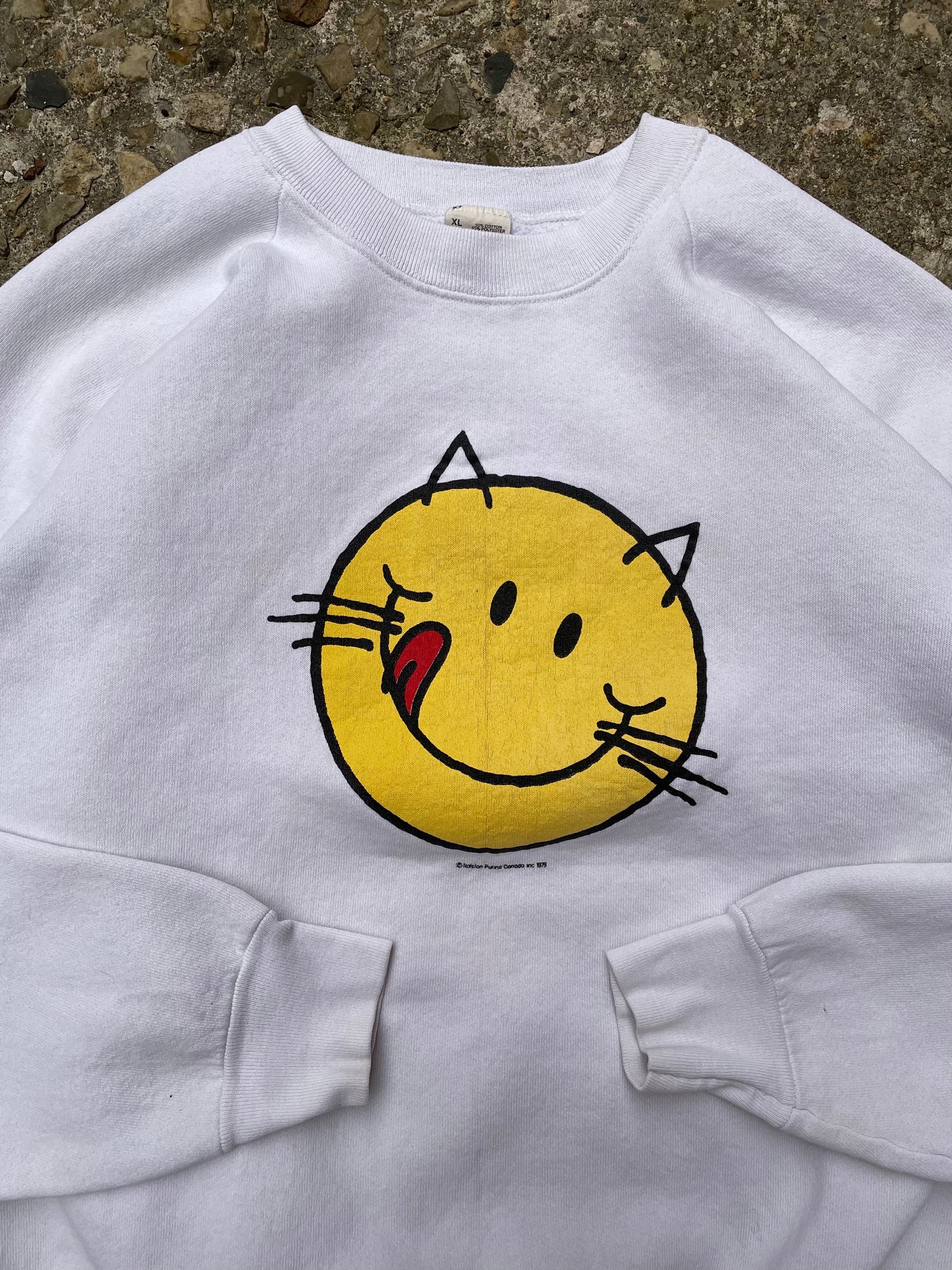 1990's Cat Smiley Face Graphic Crewneck Sweatshirt - L