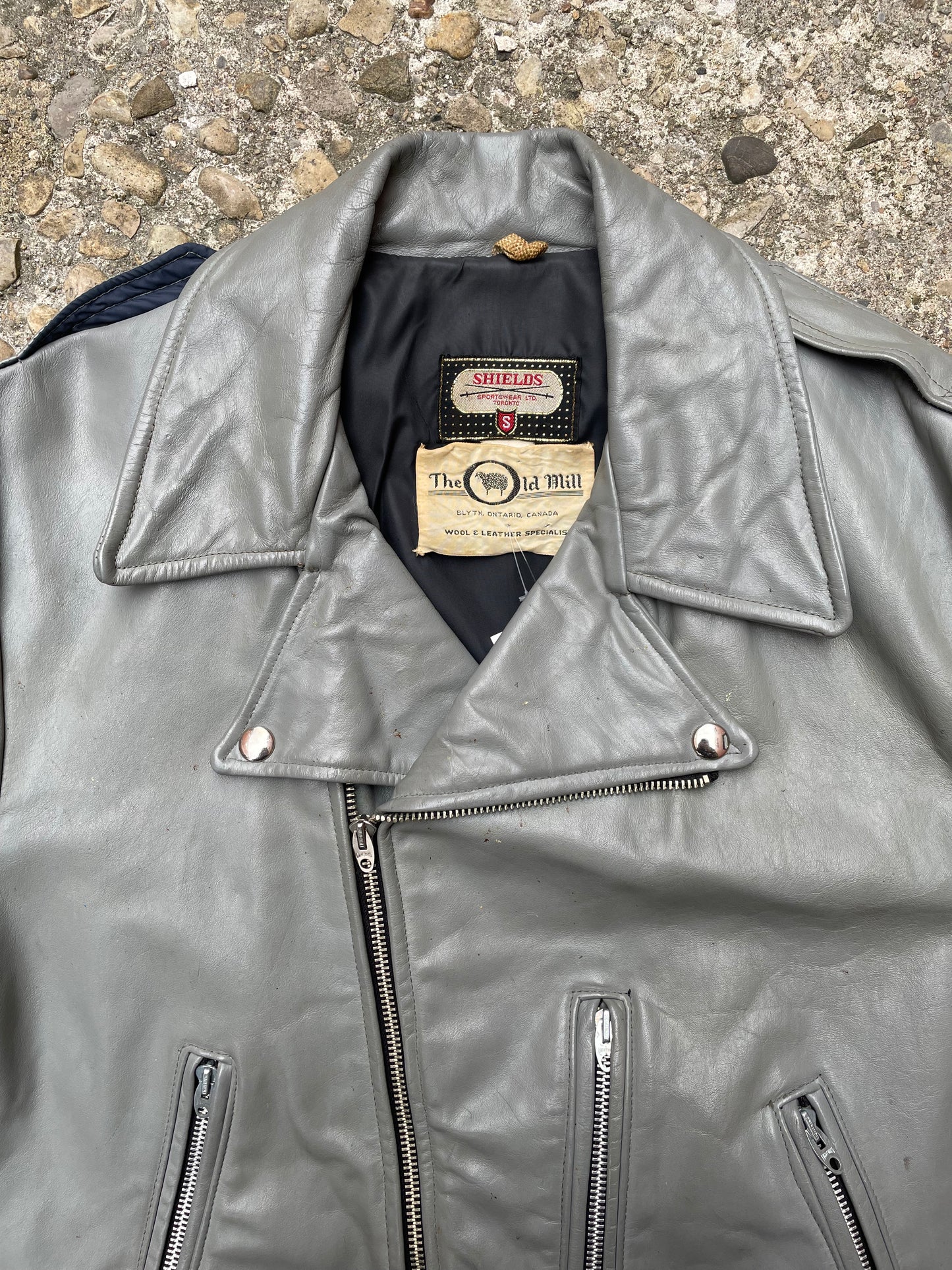 1960's Shields Gray Leather Belted Motorcycle Jacket - L