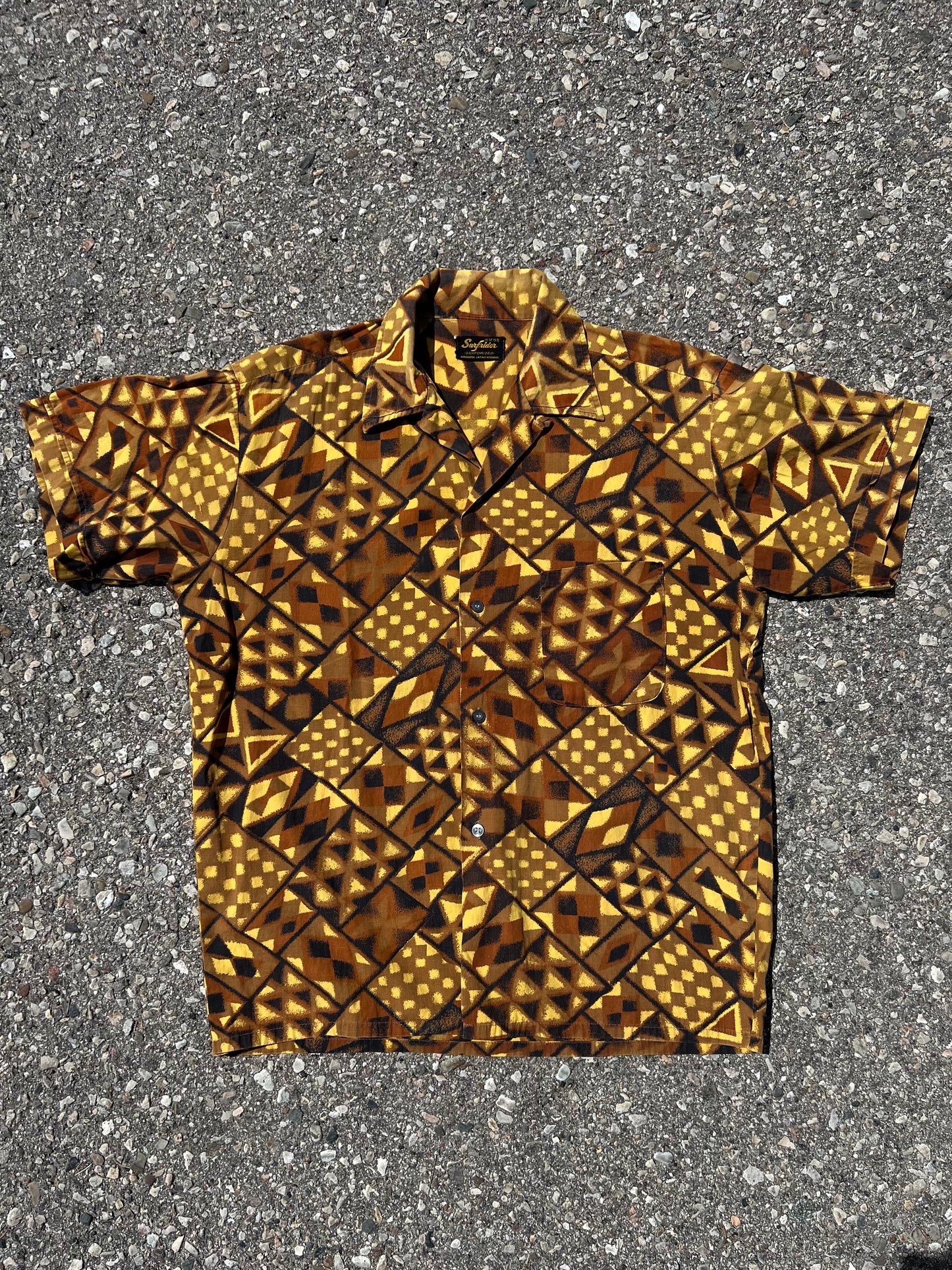 1960's Surfrider Patterned Loop Collar Short Sleeve Shirt - M