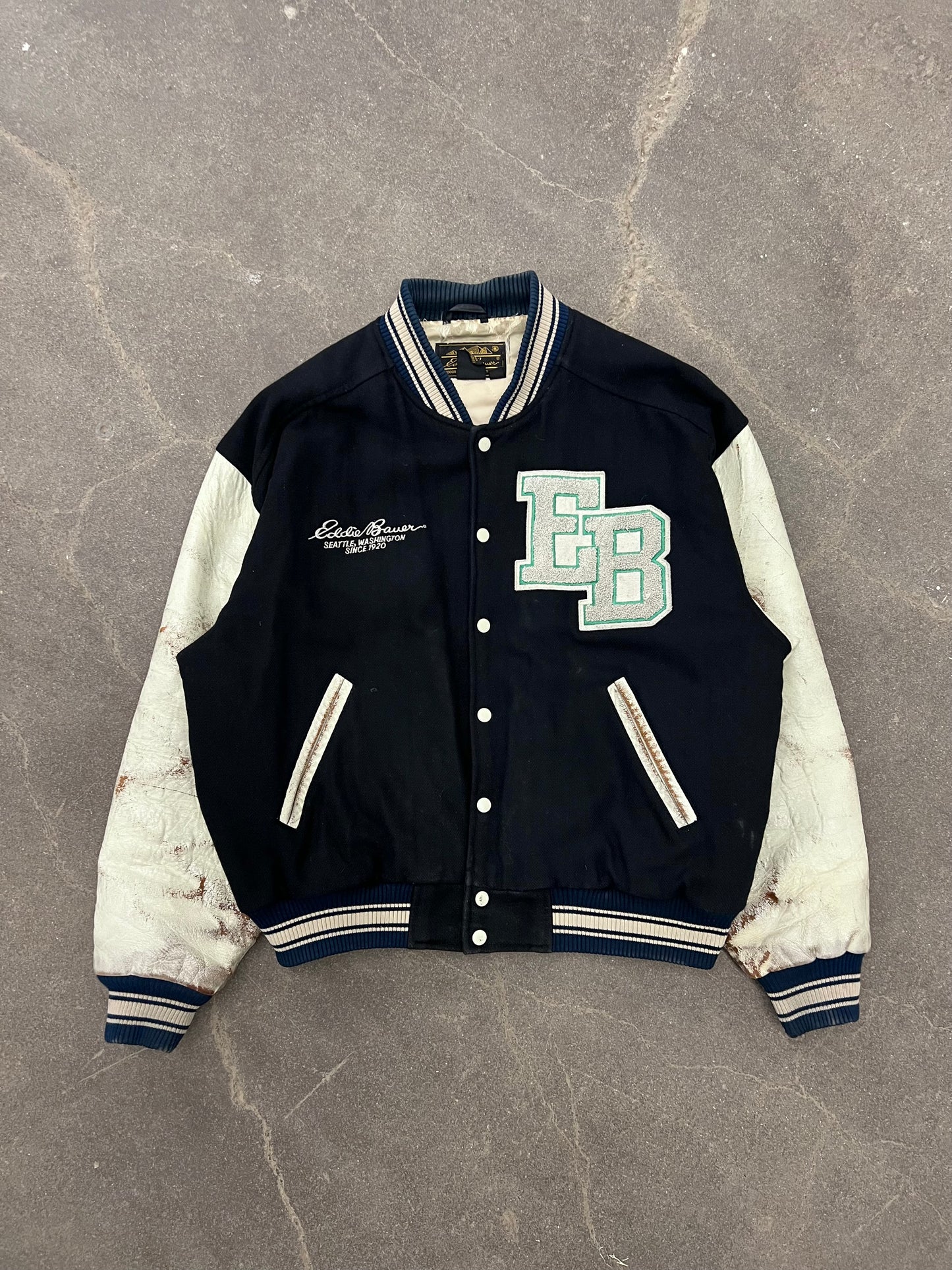 1980's/1990's Eddie Bauer Wool & Leather Letterman Varsity Jacket - XL