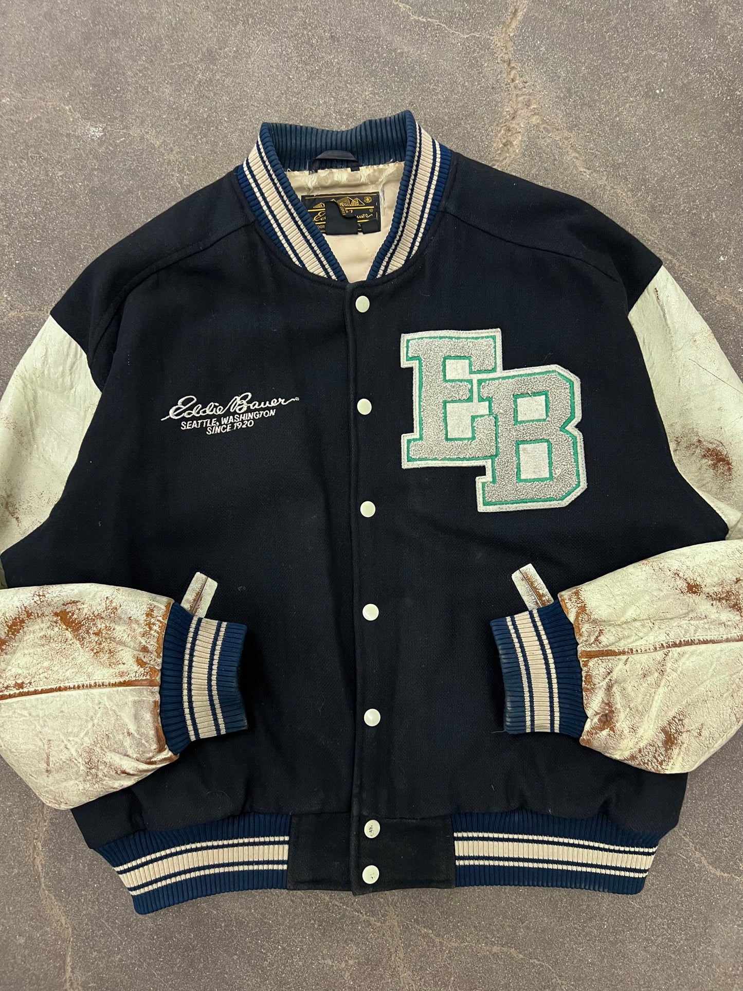 1980's/1990's Eddie Bauer Wool & Leather Letterman Varsity Jacket - XL