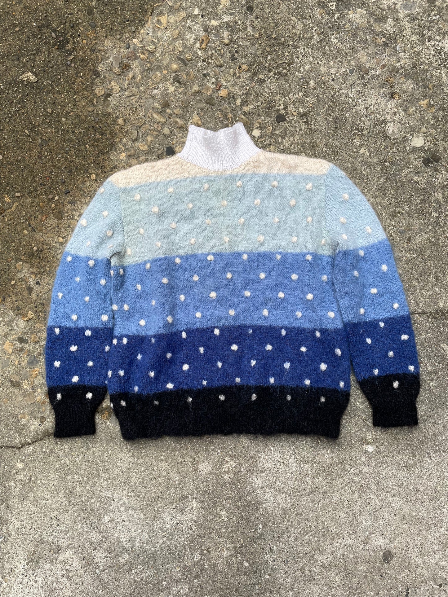 1970's Hand Knit Polka Dots Mohair Sweater - L