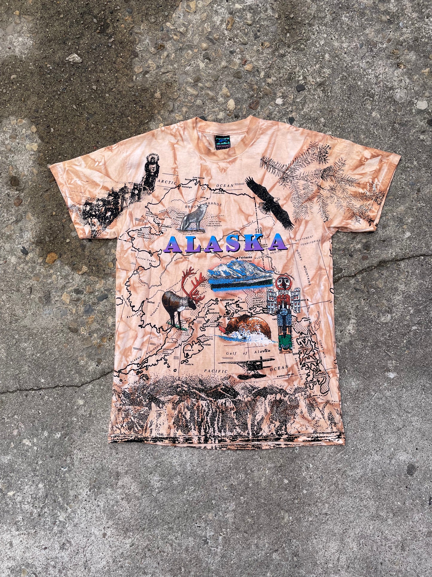 1993 Alaska All Over Print Map T-Shirt - L