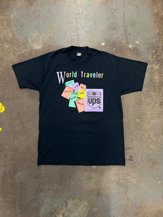 1990's UPS 'World Traveler' Graphic T-Shirt - XL