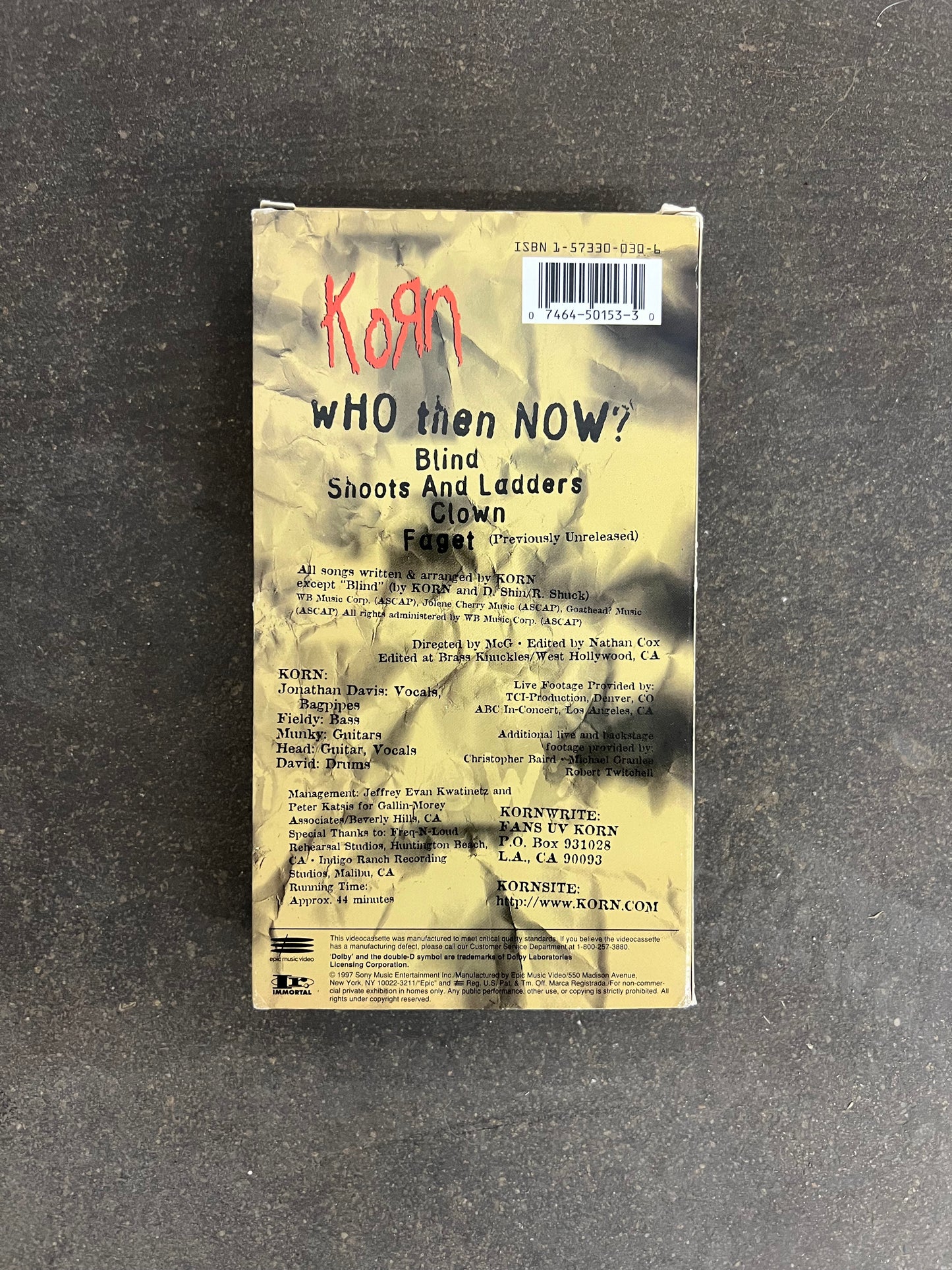 1997 Korn: Who Then Now? VHS Tape