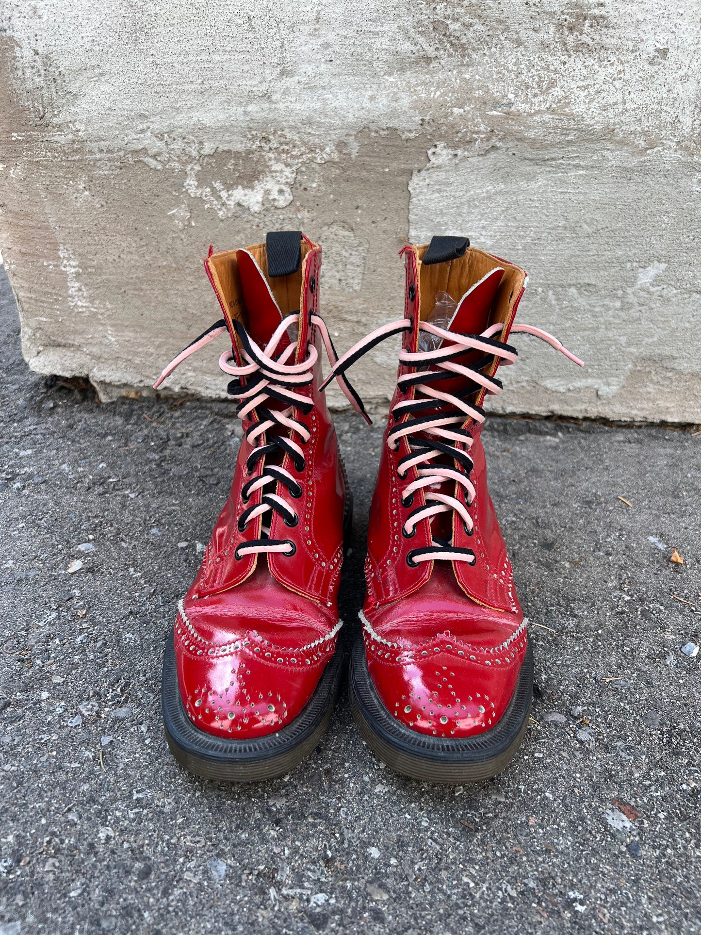 1980's/1990's Doc Martens 5729 Red Patent Leather Wingtip Derby Boots - Women's 7.5
