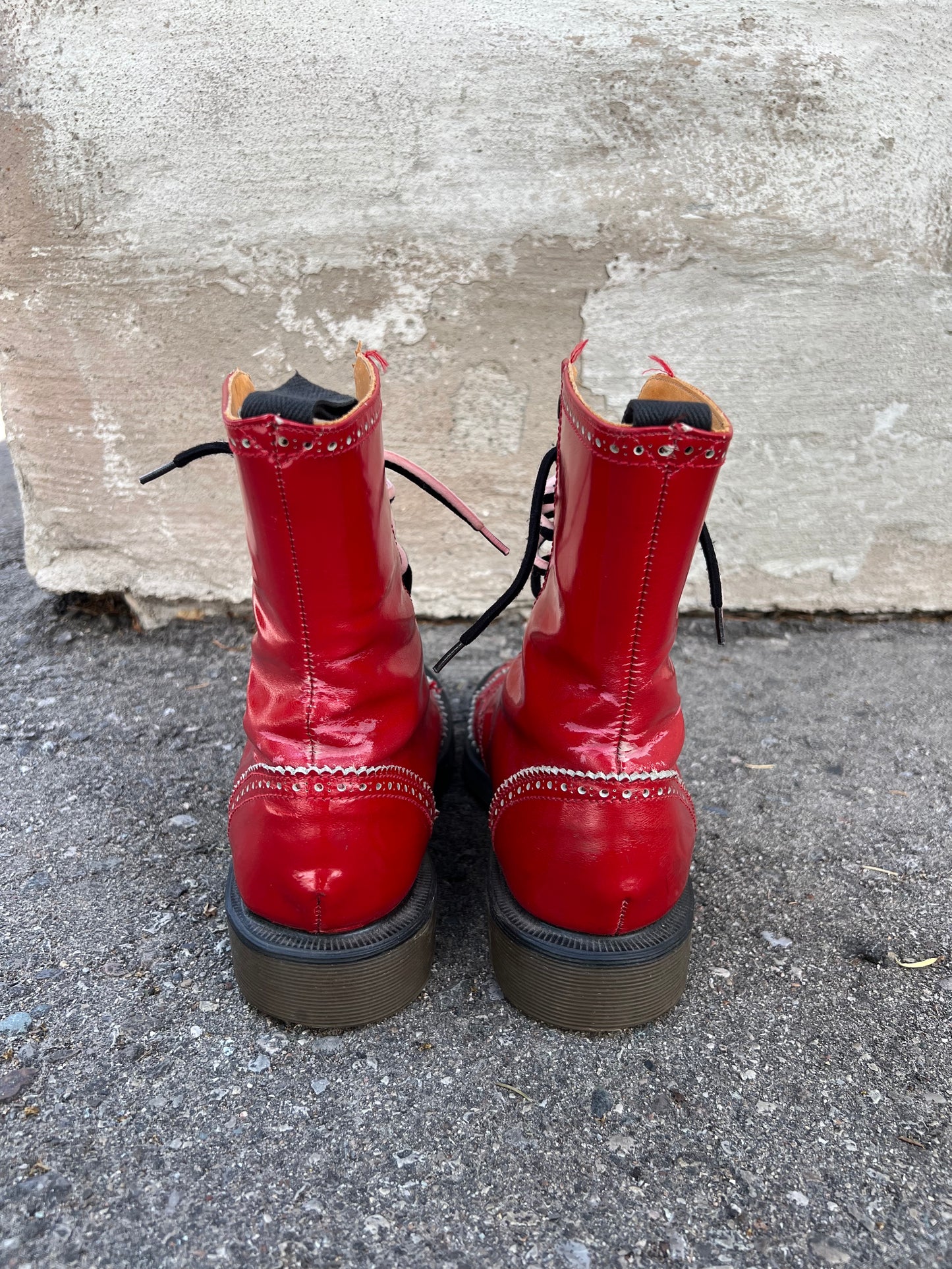 1980's/1990's Doc Martens 5729 Red Patent Leather Wingtip Derby Boots - Women's 7.5