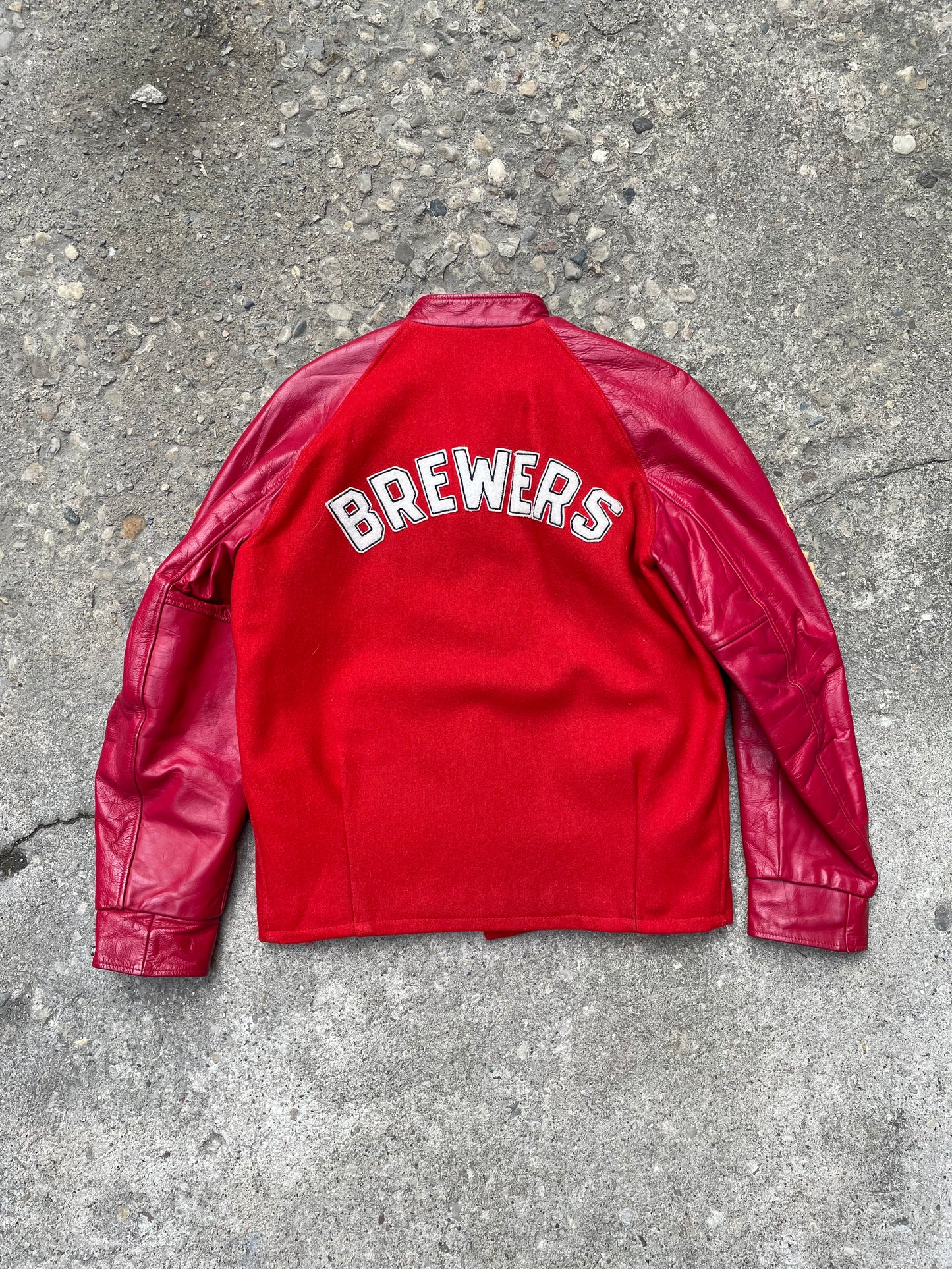 1960's/1970's Maryhill Brewers Leather & Wool Varsity Jacket - L