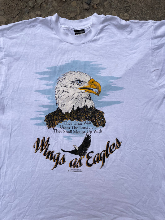 1989 'Wings as Eagles' Isaiah 40:31 Bible Verse Religious Graphic T-Shirt - L