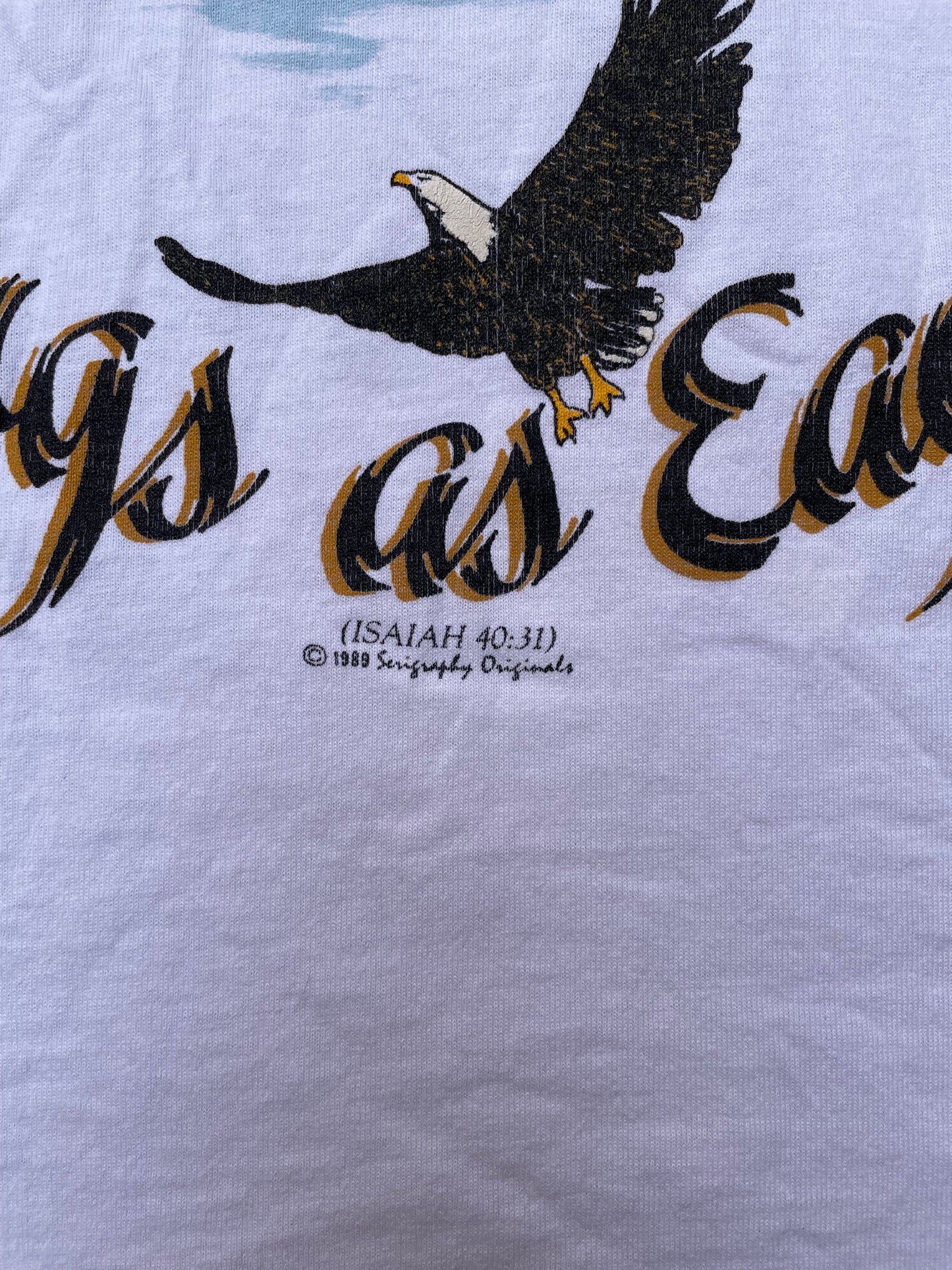 1989 'Wings as Eagles' Isaiah 40:31 Bible Verse Religious Graphic T-Shirt - L
