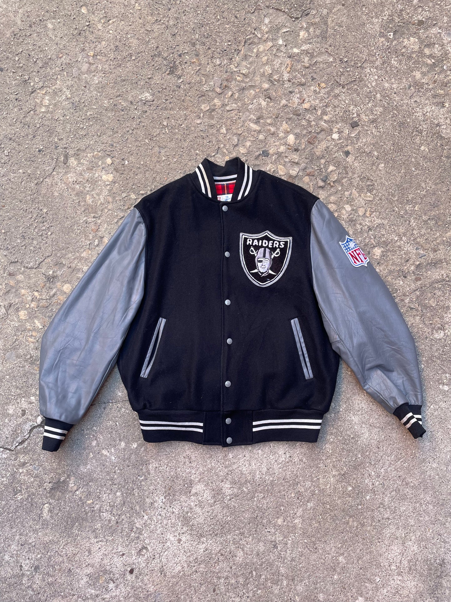 1980's Los Angeles Raiders Leather & Wool Varsity Bomber Jacket - L