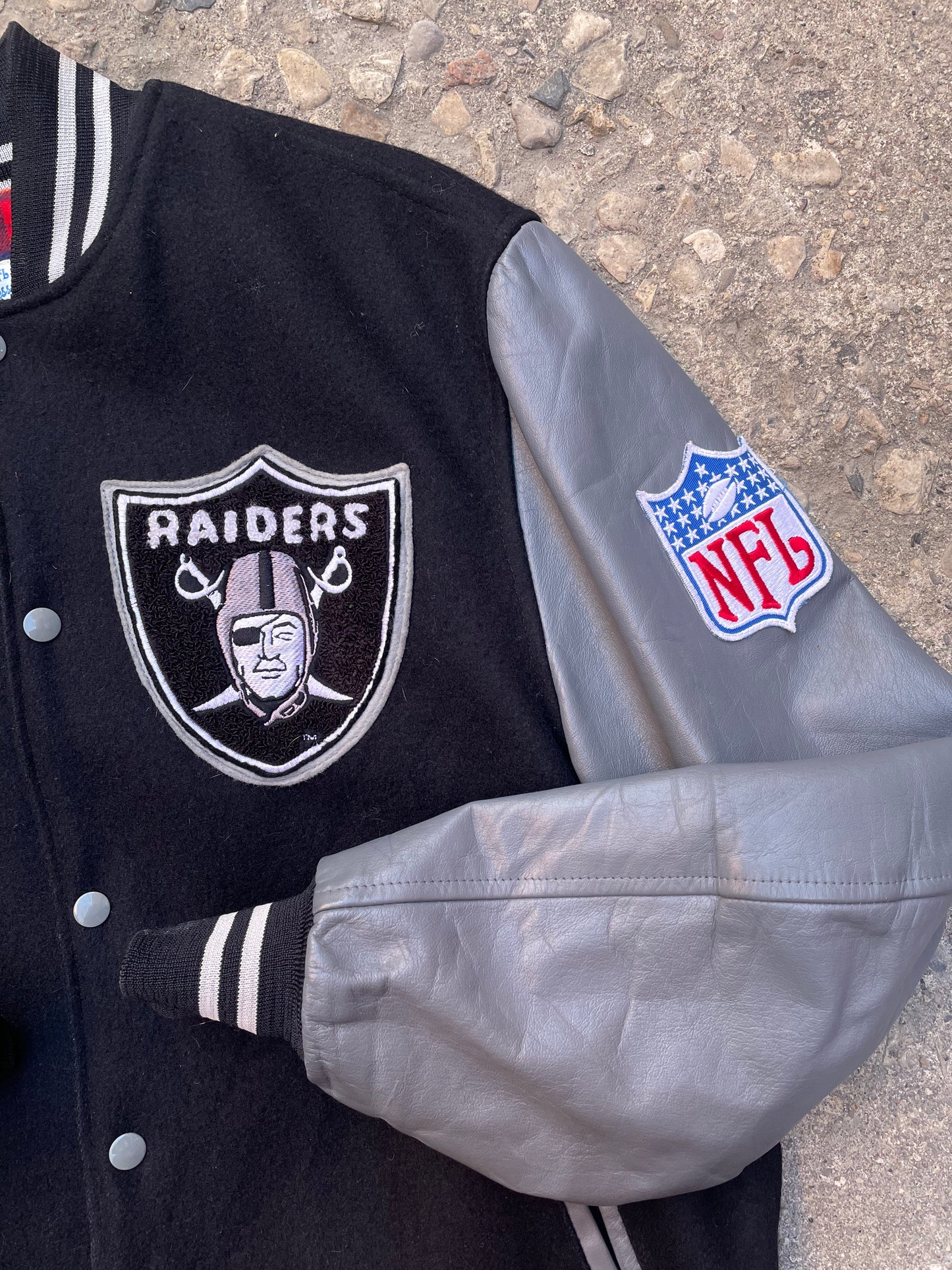 1980's Los Angeles Raiders Leather & Wool Varsity Bomber Jacket - L