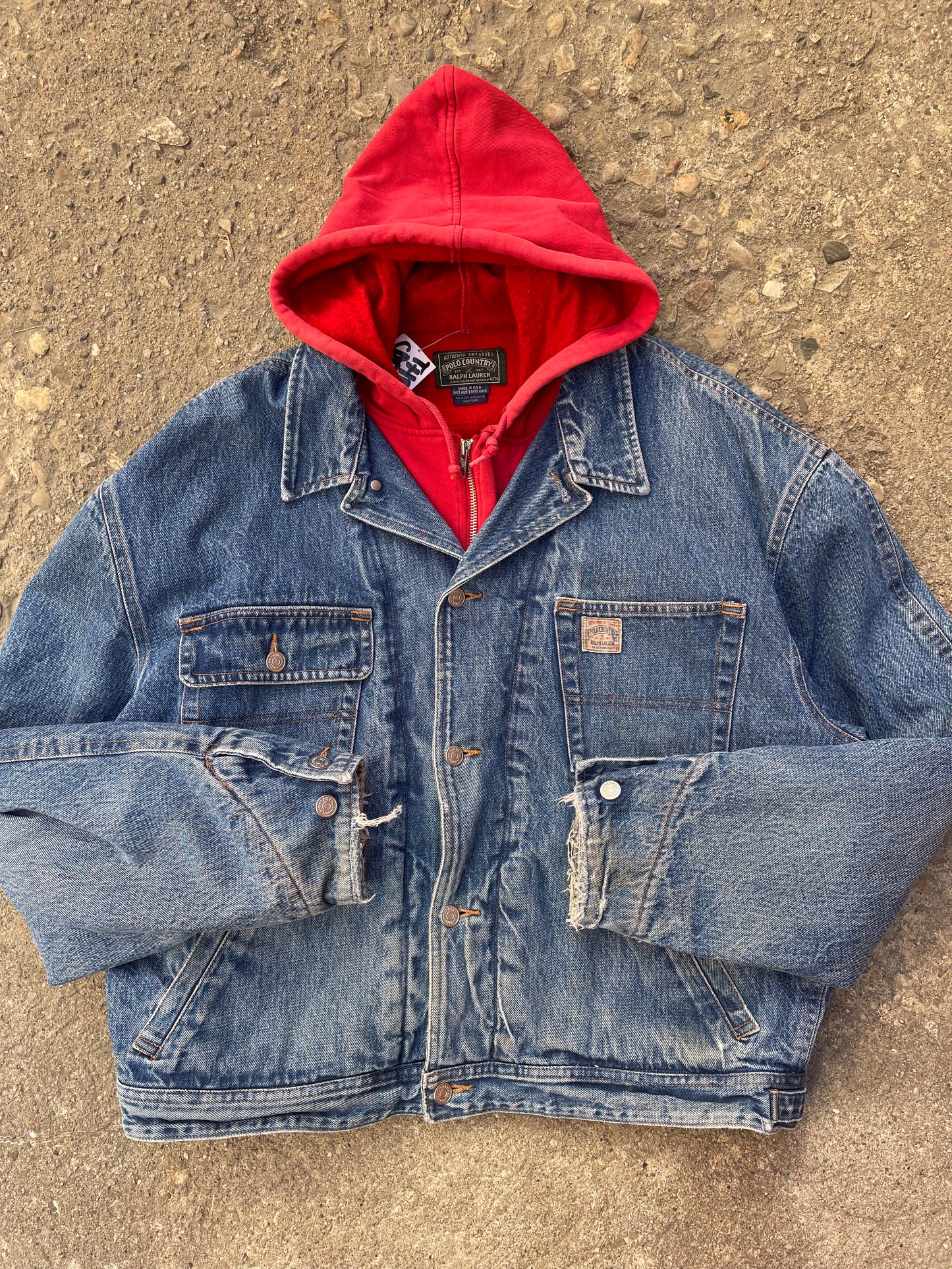 1990's Polo Country by Ralph Lauren Denim Hoodie Jacket - XL