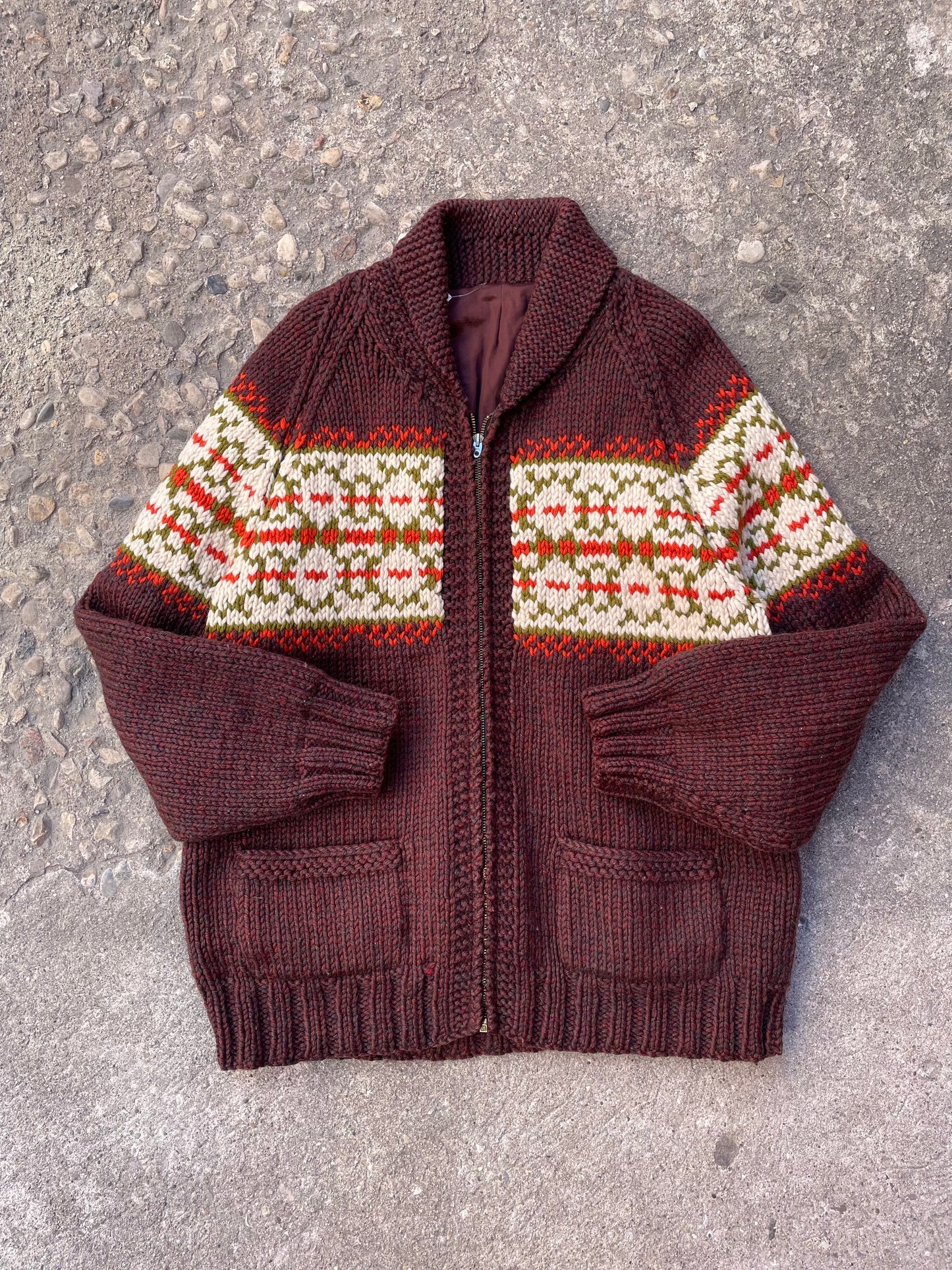 1960's Patterned Cowichan Knit Sweater - L