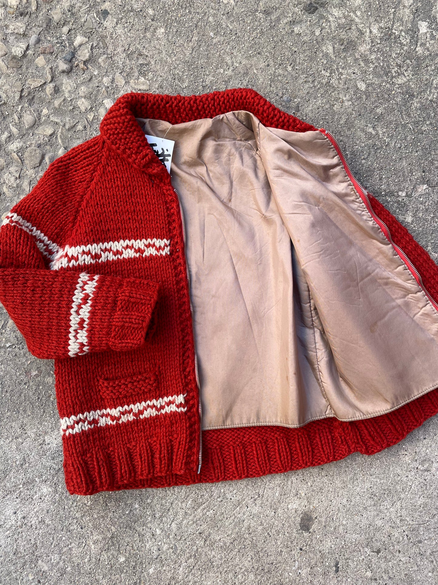 1950's/1960's Red Patterned Cowichan Knit Sweater - XS