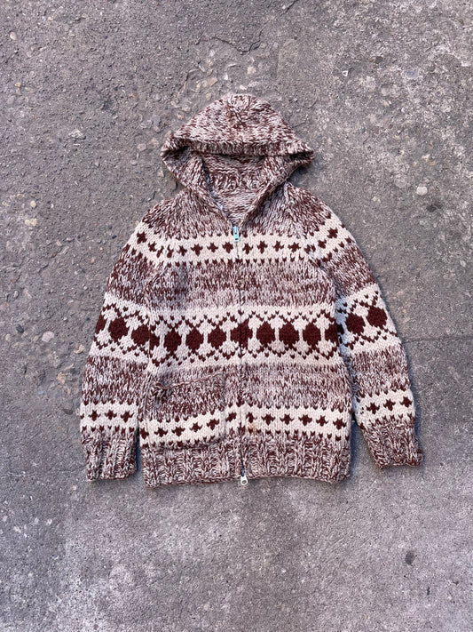 1970's Hooded Cowichan Knit Sweater - L