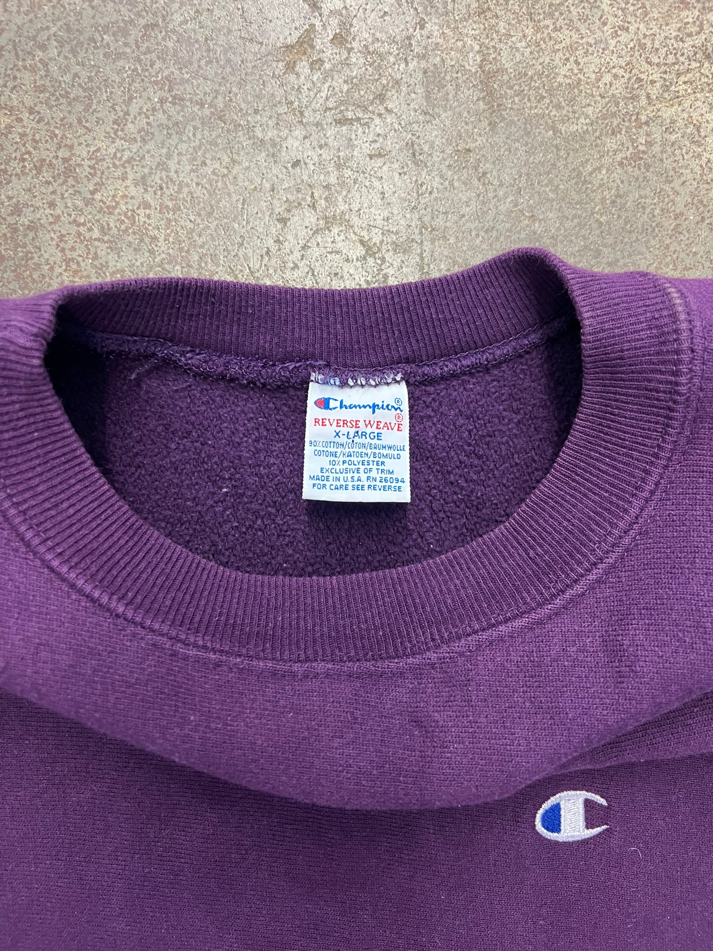 1990's Champion Purple Reverse Weave Crewneck Sweatshirt - XL