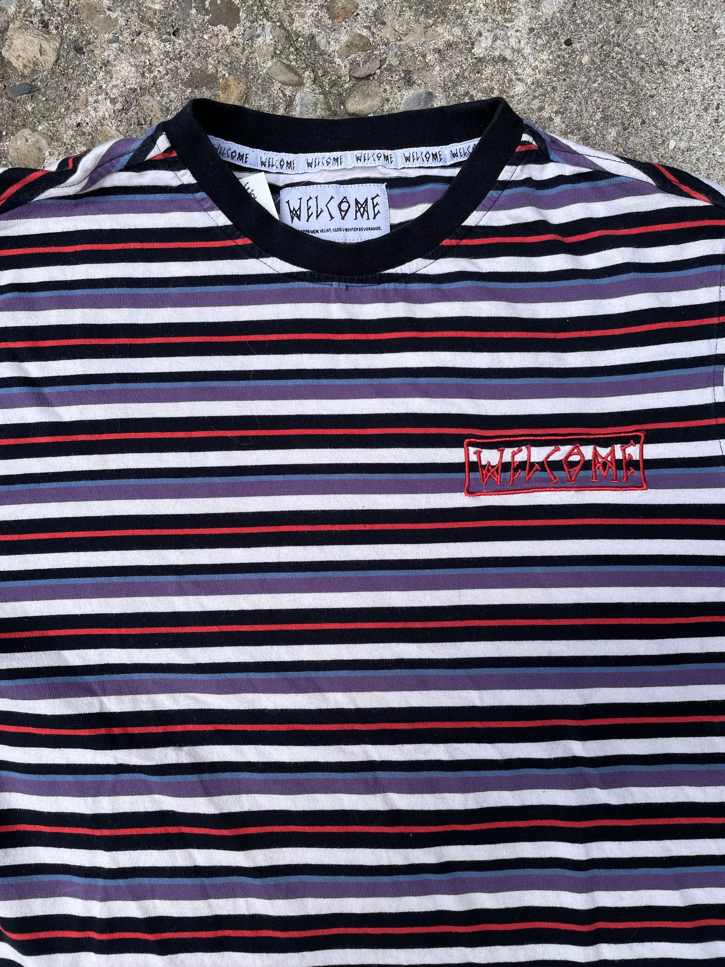 Welcome Skateboards Striped T-Shirt - M