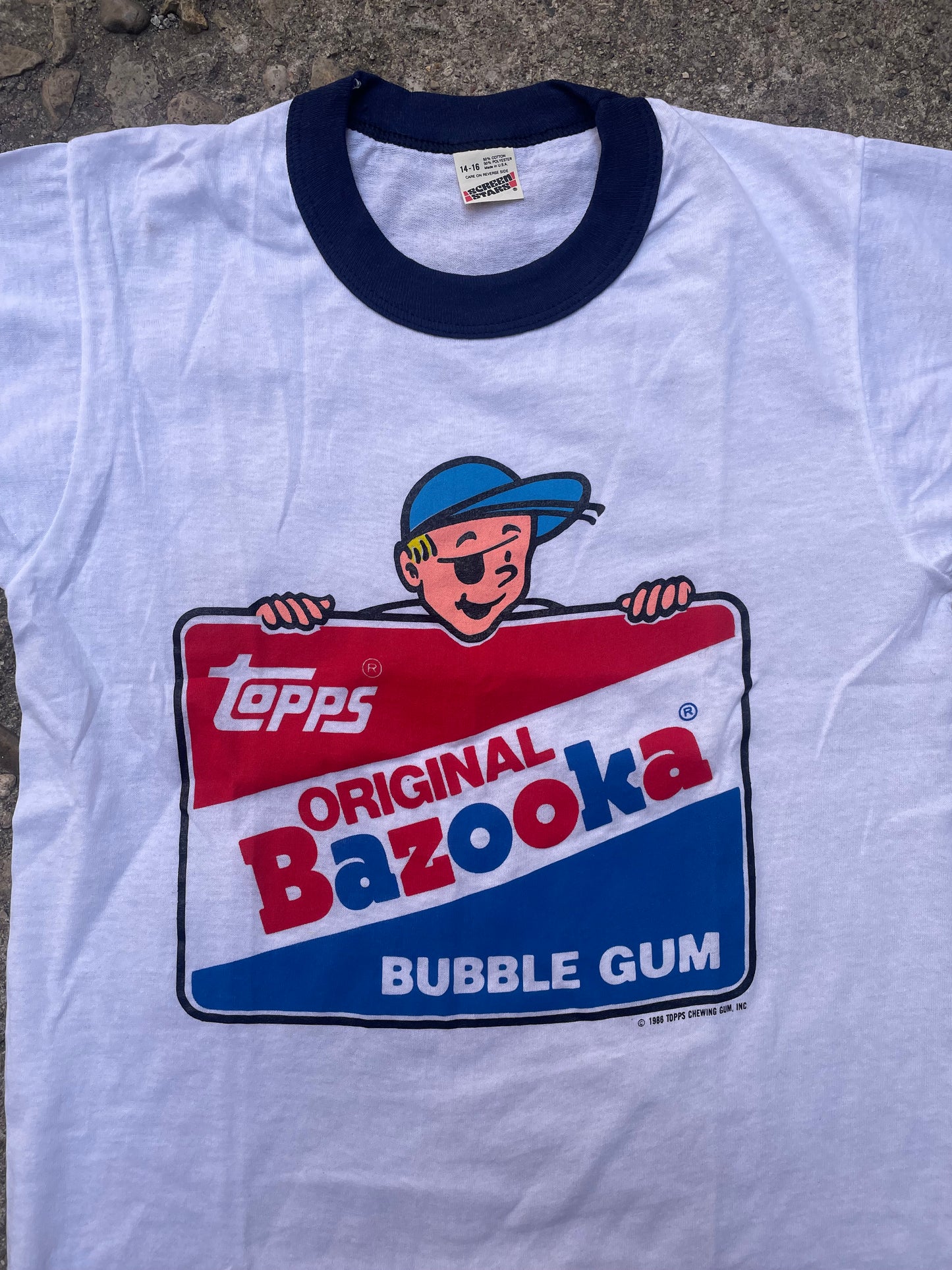 1986 Bazooka Bubble Gum Ringer Baby T-Shirt - S