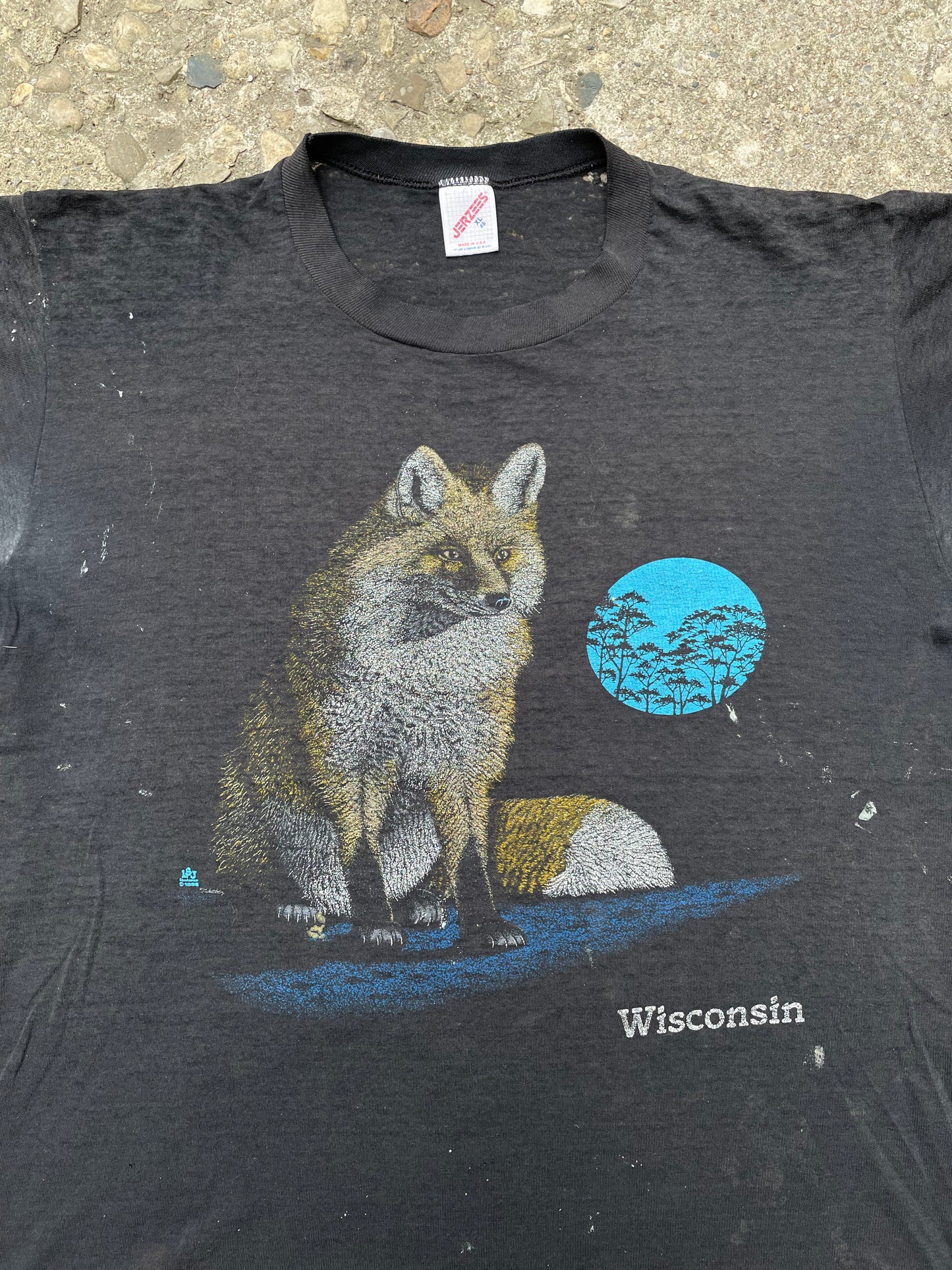 1988 Thrashed Wisconsin Fox Graphic T-Shirt - XL
