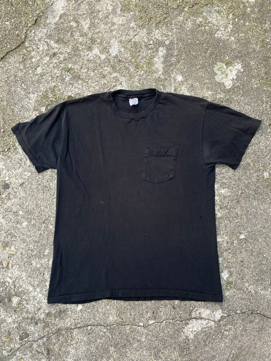 1990's Hanes Faded Blank Black Pocket T-Shirt - L