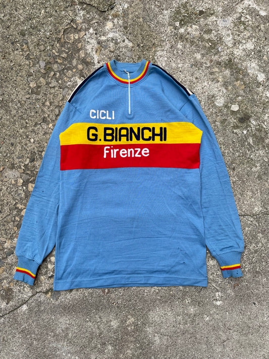 1960's/1970's Bianchi Firenze Chain Stitched Wool Bicycle Jersey - L