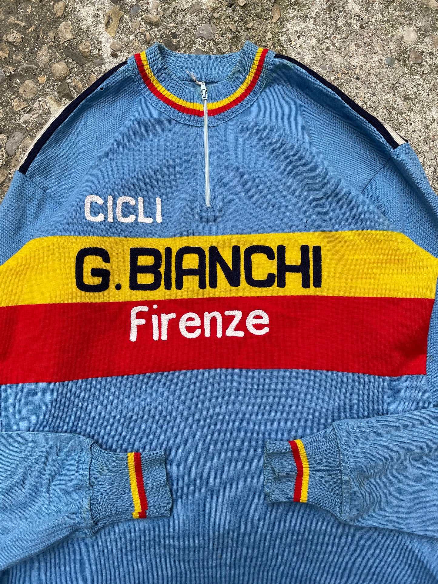 1960's/1970's Bianchi Firenze Chain Stitched Wool Bicycle Jersey - L