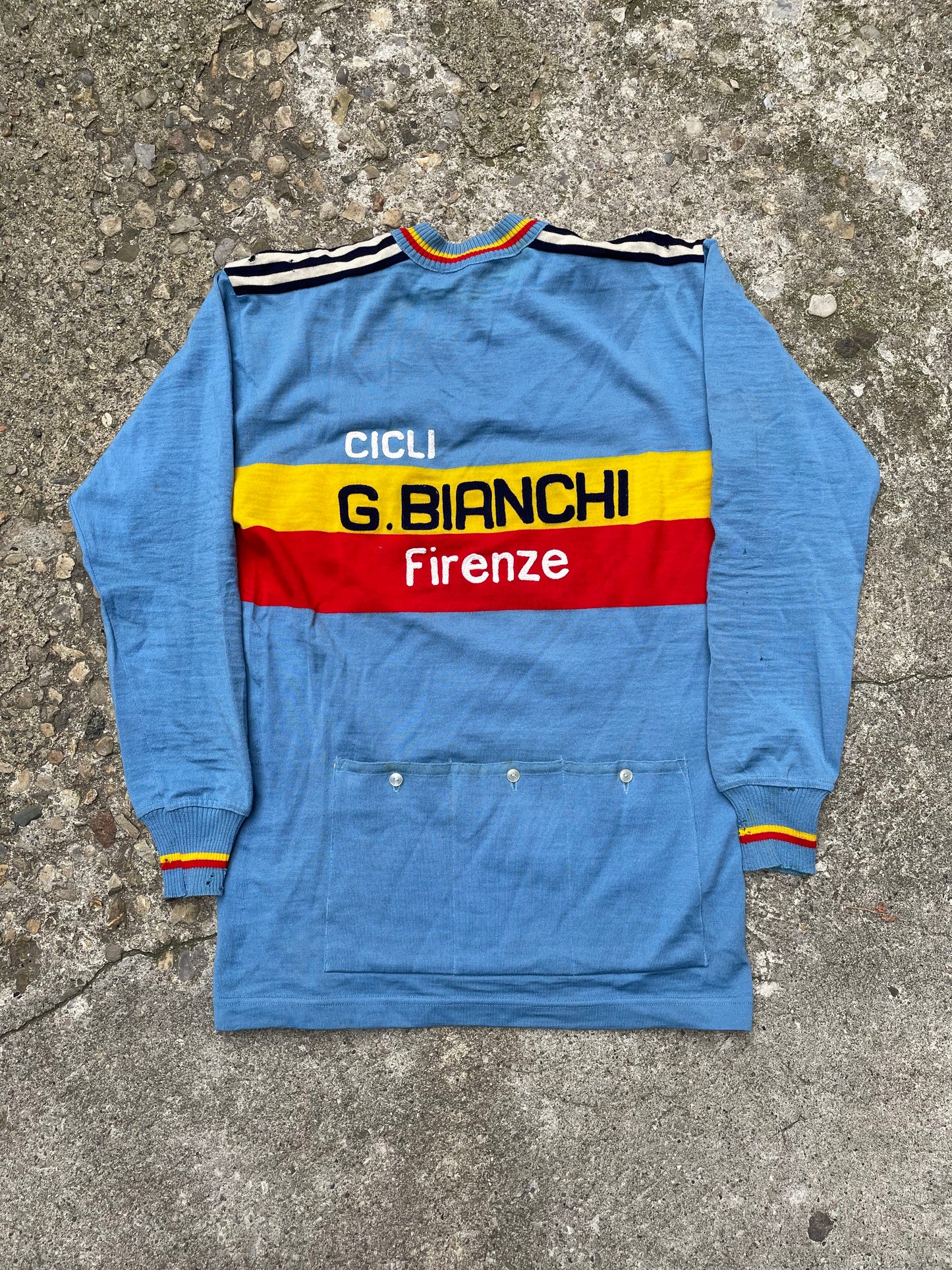 1960's/1970's Bianchi Firenze Chain Stitched Wool Bicycle Jersey - L