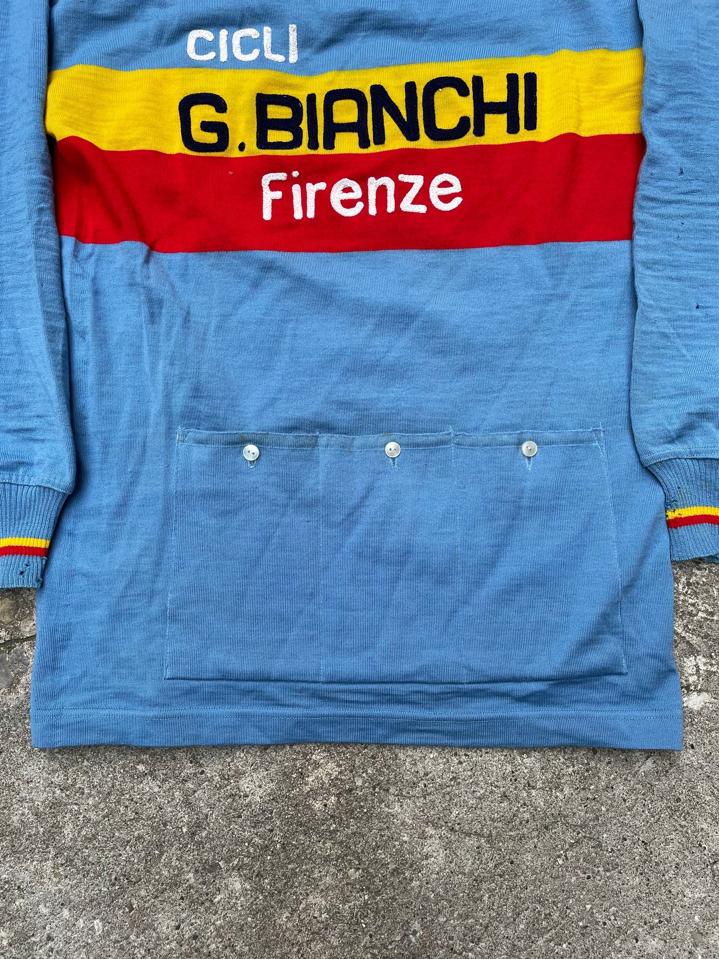 1960's/1970's Bianchi Firenze Chain Stitched Wool Bicycle Jersey - L