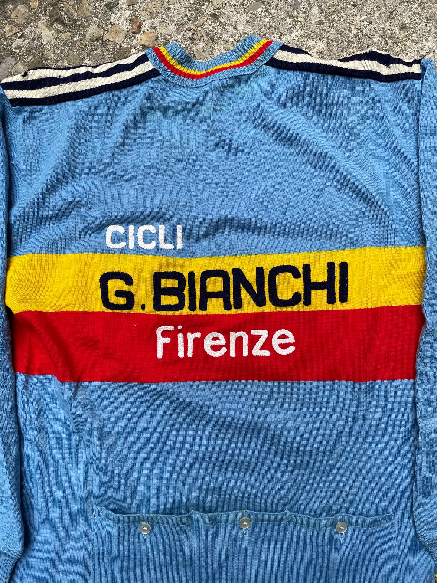 1960's/1970's Bianchi Firenze Chain Stitched Wool Bicycle Jersey - L